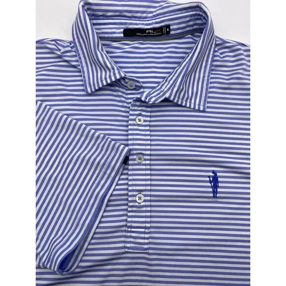 Mens RLX Ralph Lauren Golf Polo Shirt Blue White Stripes Polyester Spandex Sz XL - Picture 1 of 8